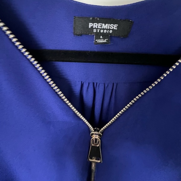 Dark Violet Quarter Zip Up Long Sleeve Flowy Blouse - Picture 4 of 6